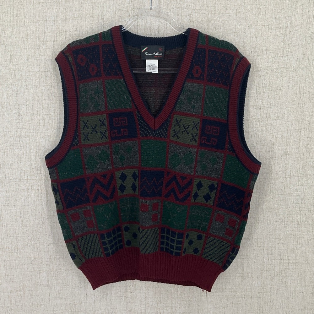 Gian Alberto Sweater Vest Womens L Multi Wool Blend Geometric Vintage Made Italy